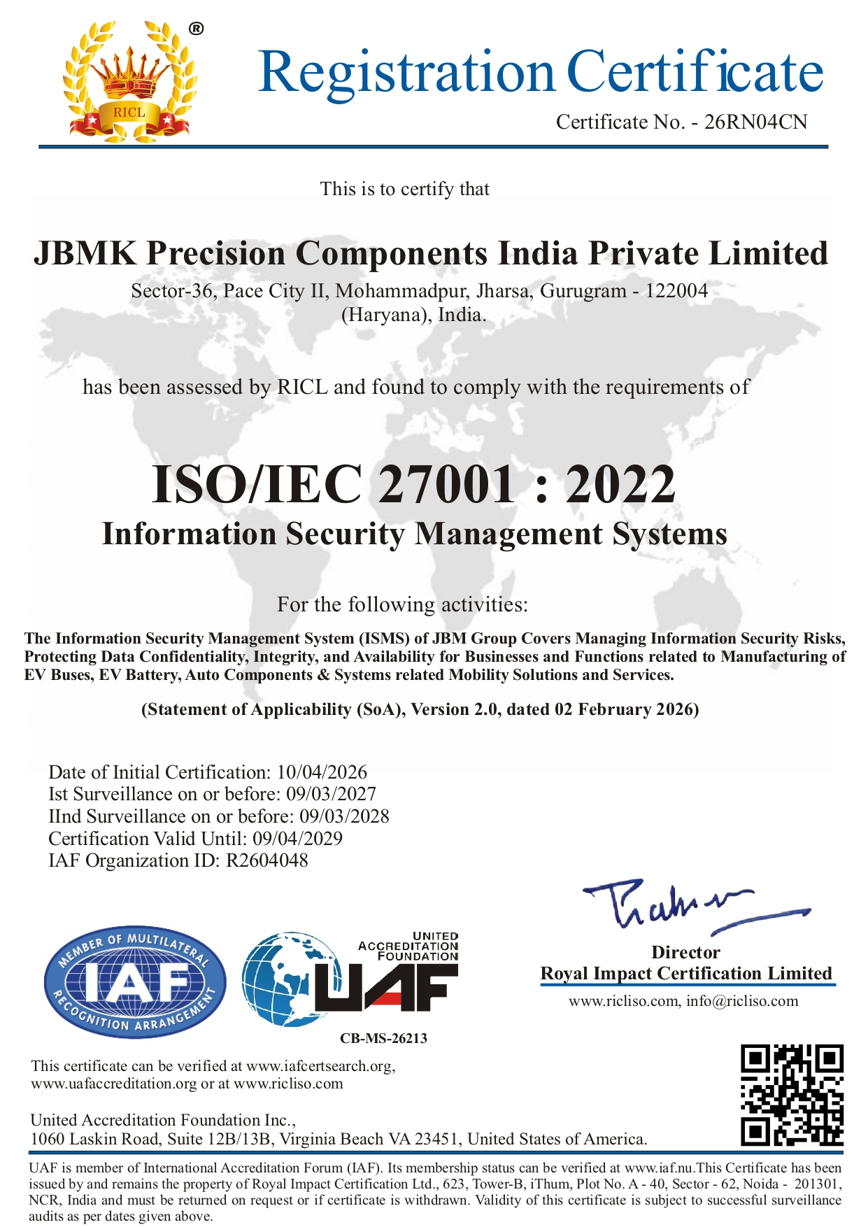 ISO/IEC 27001:2022 certificate